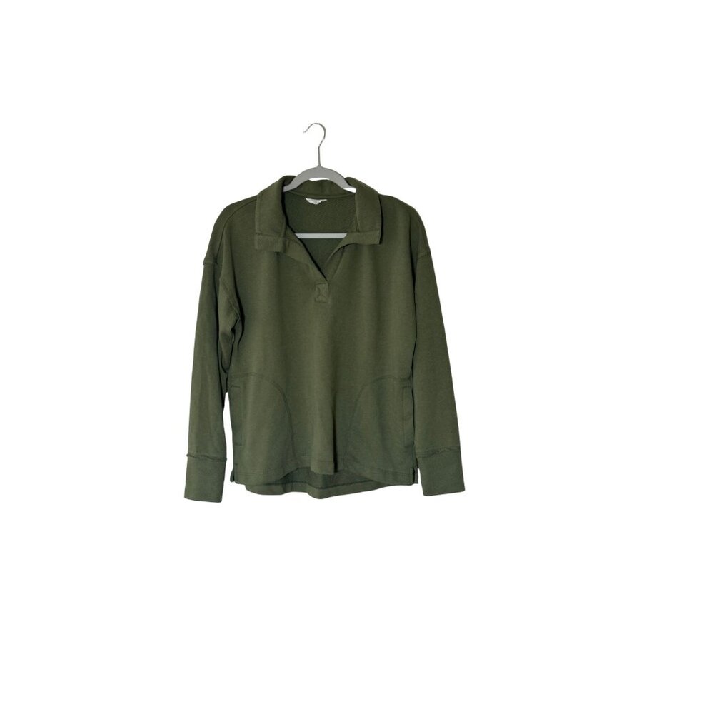 Caslon Womens Split-Neck Long- Sleeve Collared Sweatshirt Green Sz M